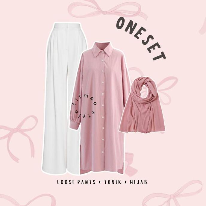 Safa One Set Wanita Muslim 3in1 ( Bawahan Celana Loose Pants + Atasan Outer Kemeja Tunik Crinkle Air