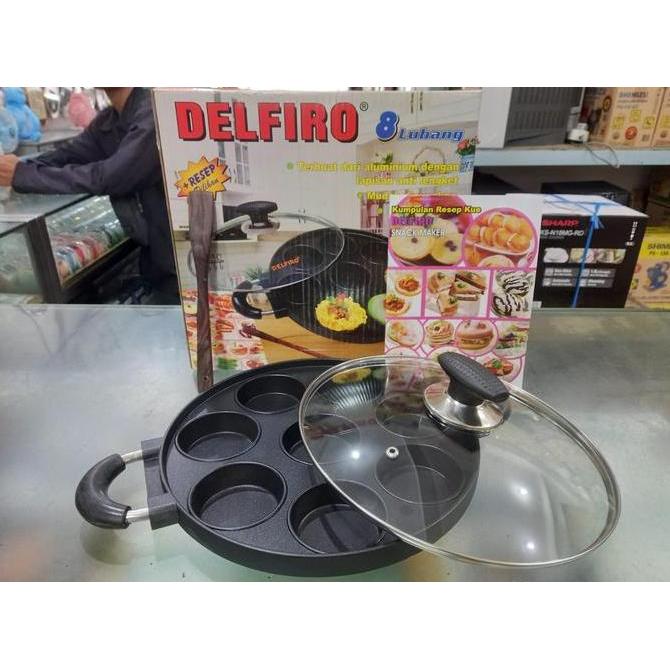 Cetakan Kue Apem/Martabak Mini/Dorayaki/Takoyaki 4/7/8/12 Lubang Datar  DELFIRO Anti Lengket IRF