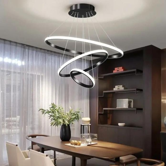 Lampu Gantung Ruang Tamu Ring 3 Warna Mewah & Elegan / Lampu gantung Ruang Tamu Kamar Tidur Kantor
