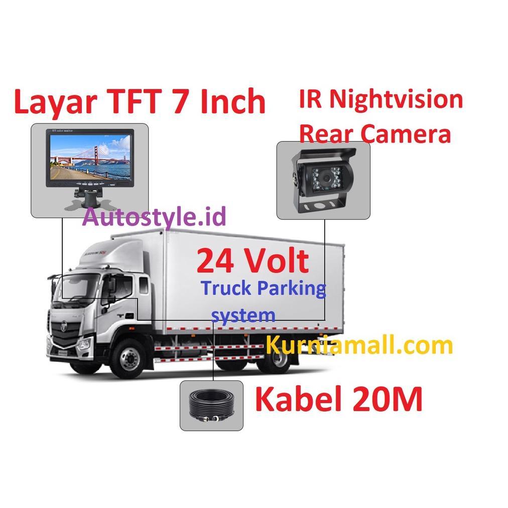 Paket Kamera parkir 24 Volt Truk Bus excavator  Paket Lengkap Kamera parkir Layar 7 inch Kabel AV 20