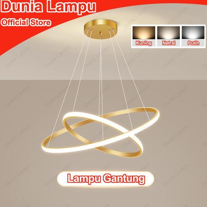 Dunia Lampu Lampu Plafon LED 3 Warna Lampu Gantung GOLD Lampu Hias Rumah Lampu Gantung LED 2 Ring Mo