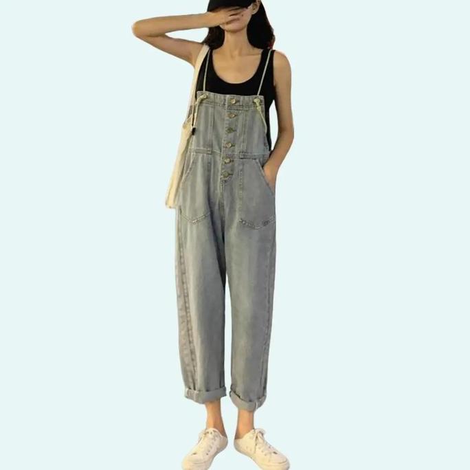 Promo Bulan Ini 0051 Overall Celana Kulot Denim Wanita Korea