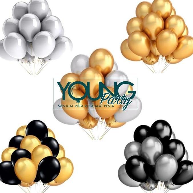 MANAS_WEKEEE - BALON LATEX WARNA GOLD,PUTIH,HITAM/BALON METALIK ISI 50 PER PACK