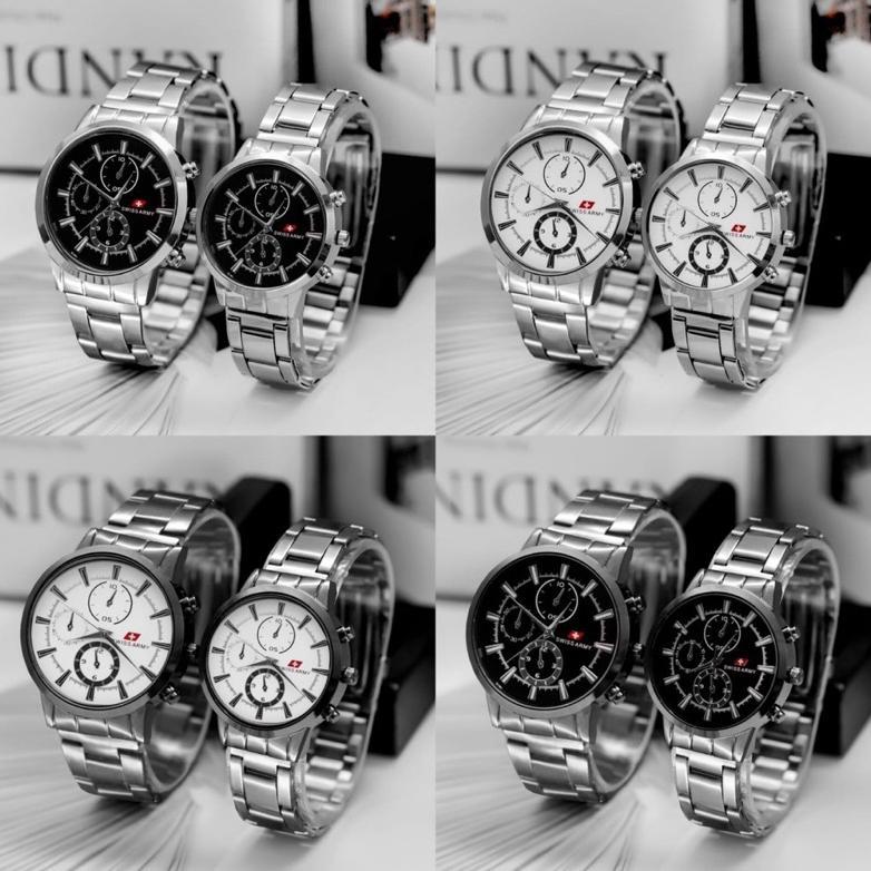 TERLARIS (Cod)Jam Tangan Couple Fashion Army Strap Rantai (Dikirim Jakarta)