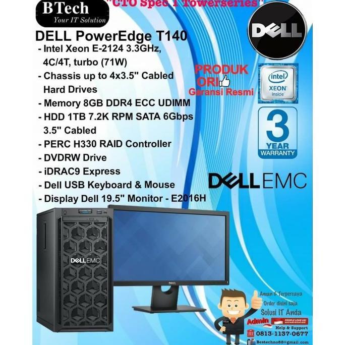 DELL POWEREDGE T140 INTEL XEON E-2124/8GB/1TB SATA/DVDRW/3YR + E2016H ORIGINAL DAN TERPERCAYA