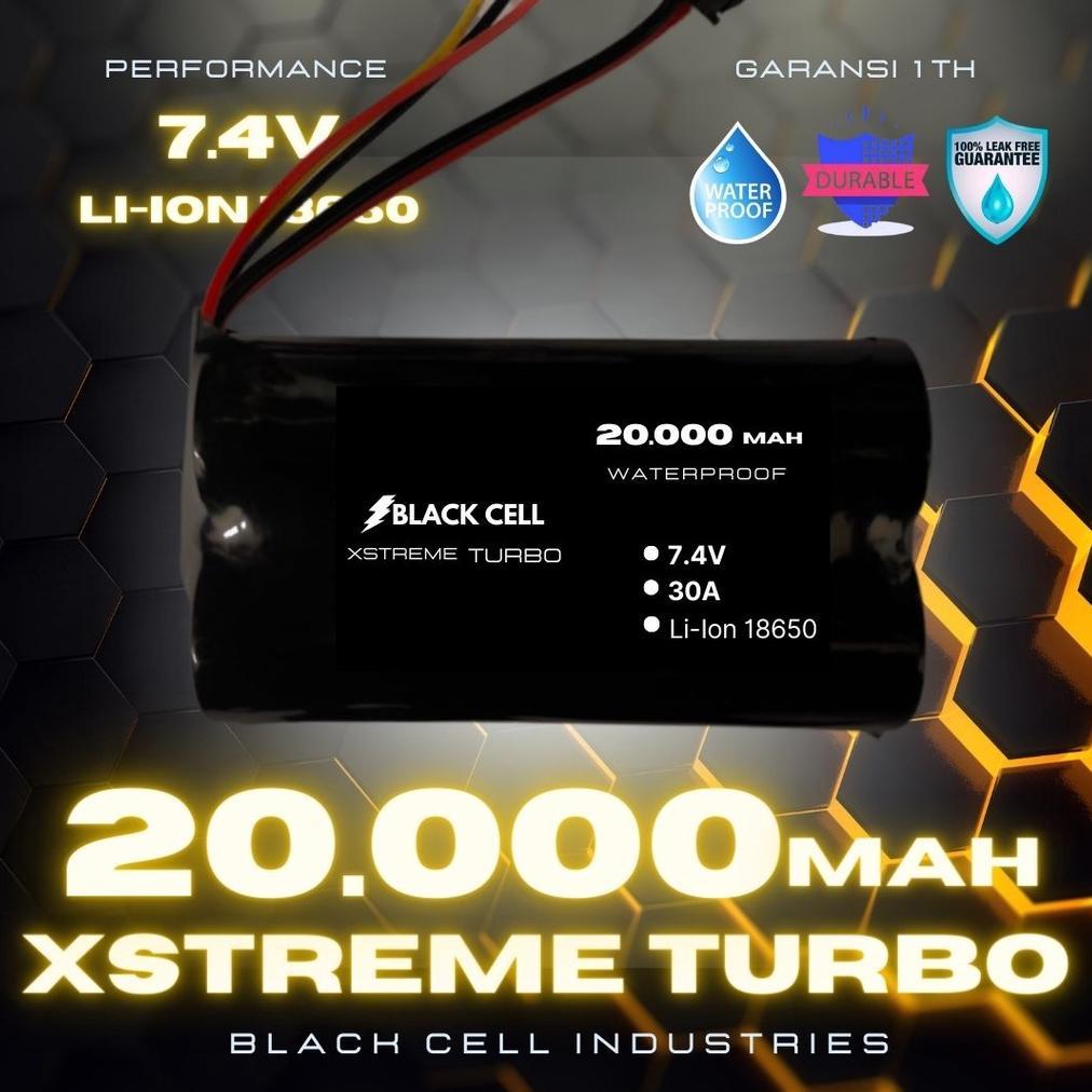 [ready] Extreme TURBO BLACK CELL 7.4V 20000Mah Li Ion 18650 RC Battery Waterproof Batre LiIon Remote