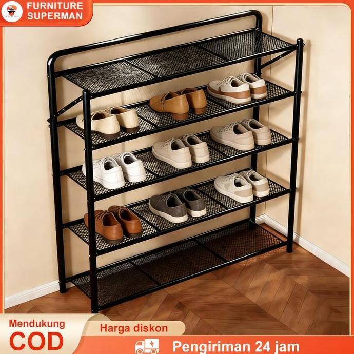 NAZALA Rak Sepatu Lipat Stainless 3-6 Susun Rak Sandal Baja Karbon Rak Sepatu Penyimpanan portable K