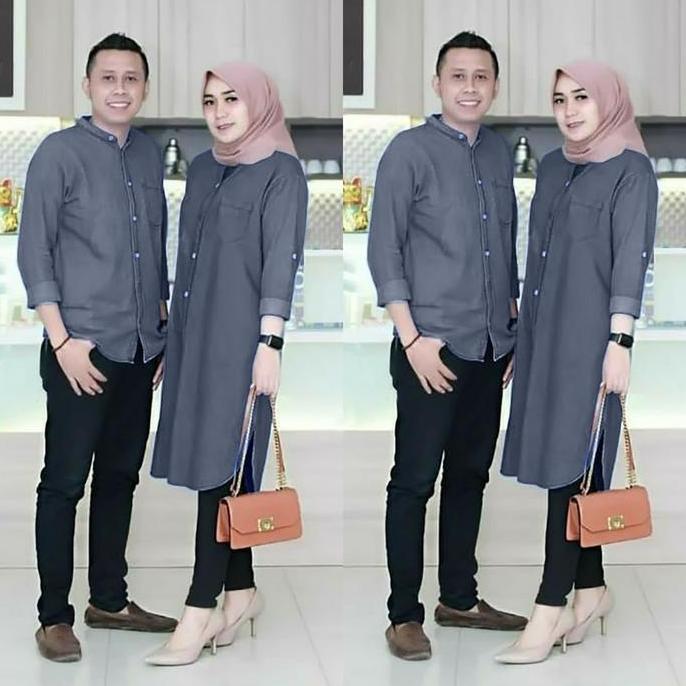 BAJU COUPLE MUSLIM TERBARU-BAJU PASANGAN MUSLIM-BAJU COUPLE MURAH-COUPLE LEBARAN Katun Koko Wanita T