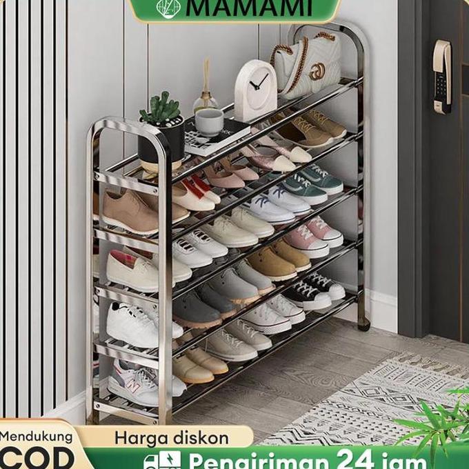 CARADA Free Shipping6Susun Rak Sepatu & Sendal Stainless Steel 6/5/4/3 Susun /Rak Sepatu Kokoh Tempa