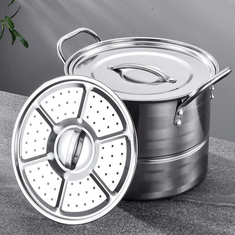 BIG SALE Panci Stainless Steel Tebal Stockpot Dandang Steamer kukusan Panci Stainless Steel Kukus Se