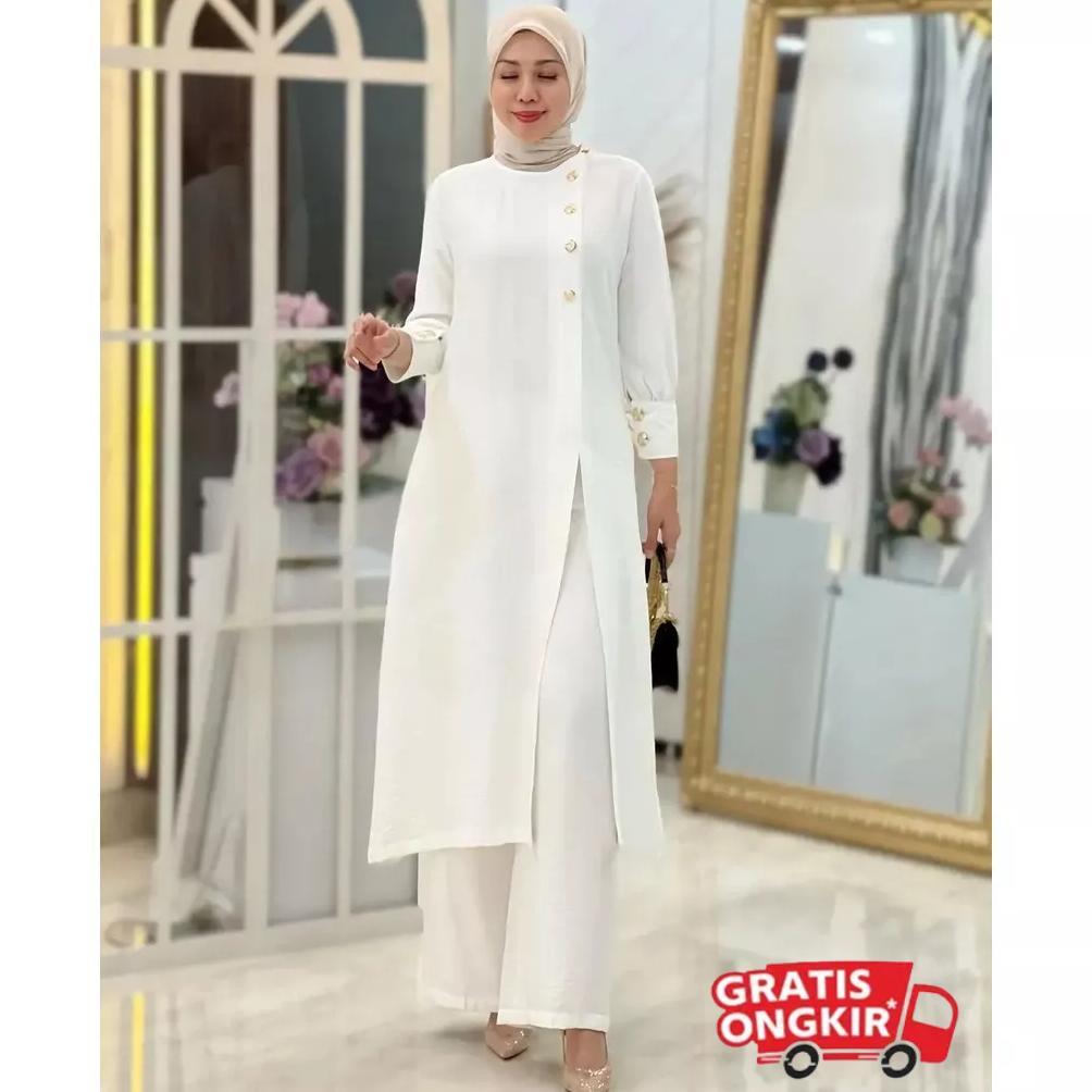 Discount Setelan Crinkel Airflow Premium Adeline Set Wanita Tunik Celana Kulot Saku Kanan Kancing Re