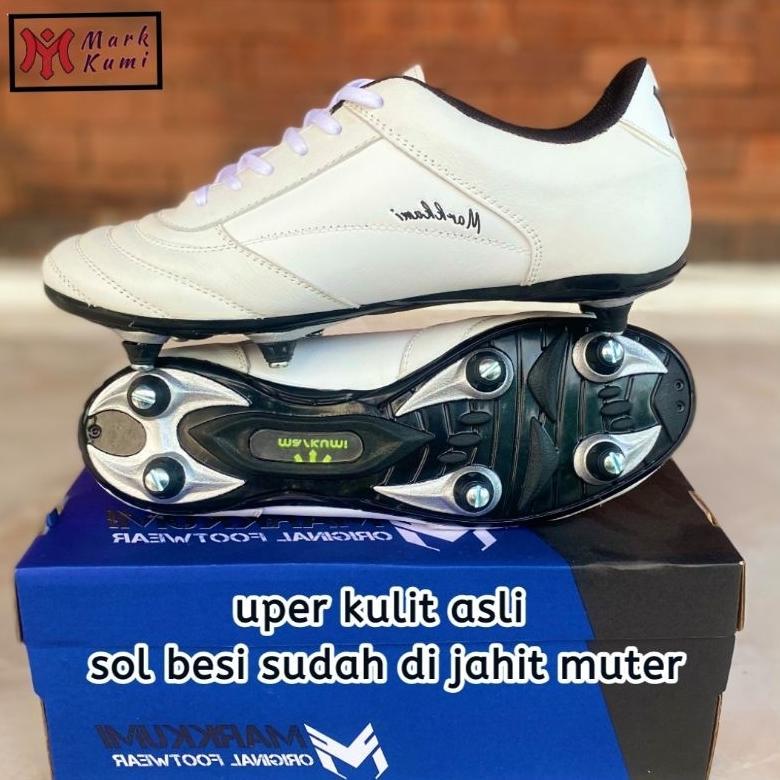 DISKON SEPATU BOLA KULIT  ORINGINAL MARKKUMI SOL PULL BESI BONUS SUDAH DI JAHIT MUTER