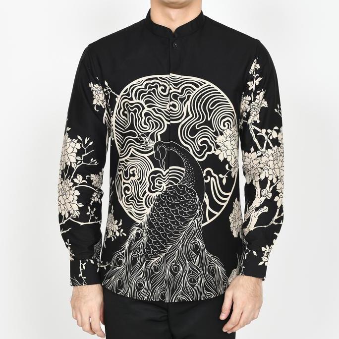 Kemeja Batik Pria Slimfit Kemeja Lengan Panjang Premium Furing Kerah Shanghai CNY IMLEK 2625 Hitam A