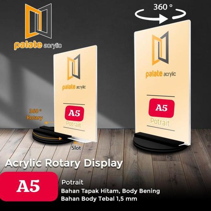 NEW Akrilik Tempat Brosur Putar / Stand Brosur Meja Putar A5