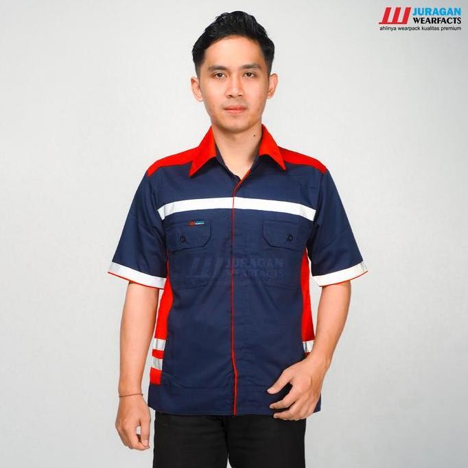 Ready Juragan Wearfacts - Wearpack Kerja Lengan Pendek Warna Merah Navy