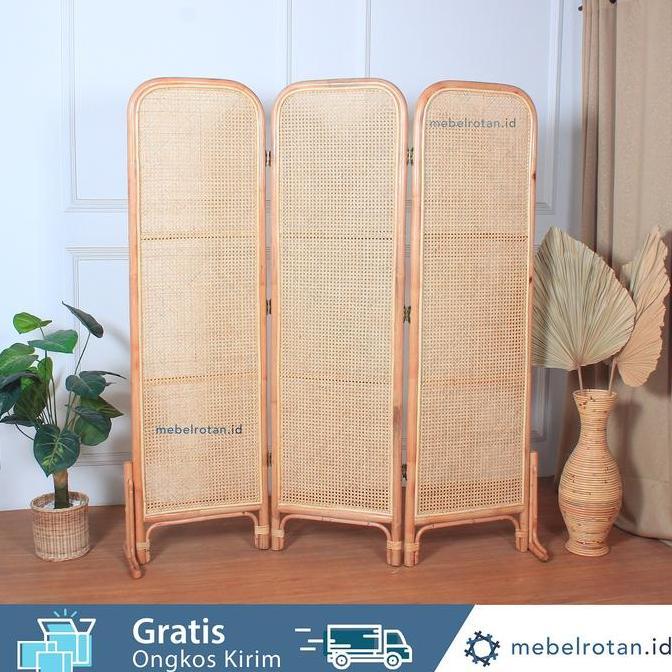 HARGA DISC - penyekat pembatas ruangan lipat / sketsel rotan - 3daun