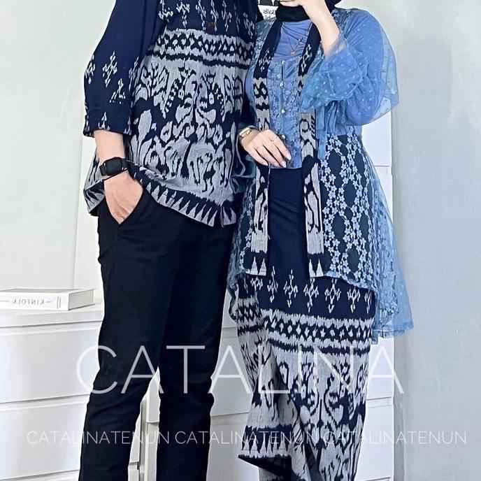 COUPLE TENUN KEBAYA WIDURI NEW SUMBA NAVY BAJU KONDANGAN COUPLE ONE SET WANITA OUTFIT KONDANGAN Lili