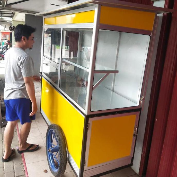 Terlaris Gerobak Gorengan Gerobak Alumunium Serbaguna Gerobak Kompor Dua Tungku