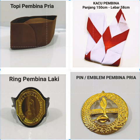 1 Set Lengkap Pembina Pramuka 4pcs Atribut Topi, Kacu, Pin, & Ring