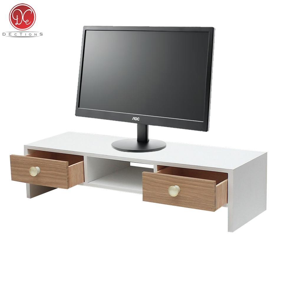 [POP] Dections Stand Monitor Tempat PC Dudukan Komputer 2 Laci Modern Minimalis Bahan Kayu