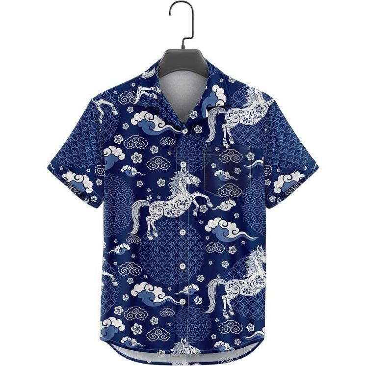 DOWEAR S-5XL BAJU KEMEJA PRIA WANITA LENGAN PENDEK MOTIF 897 IMLEK NAVY HM