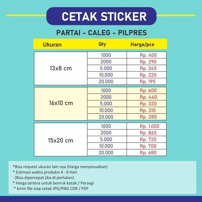 Ready stock Cetak Stiker Caleg Partai Kampanye