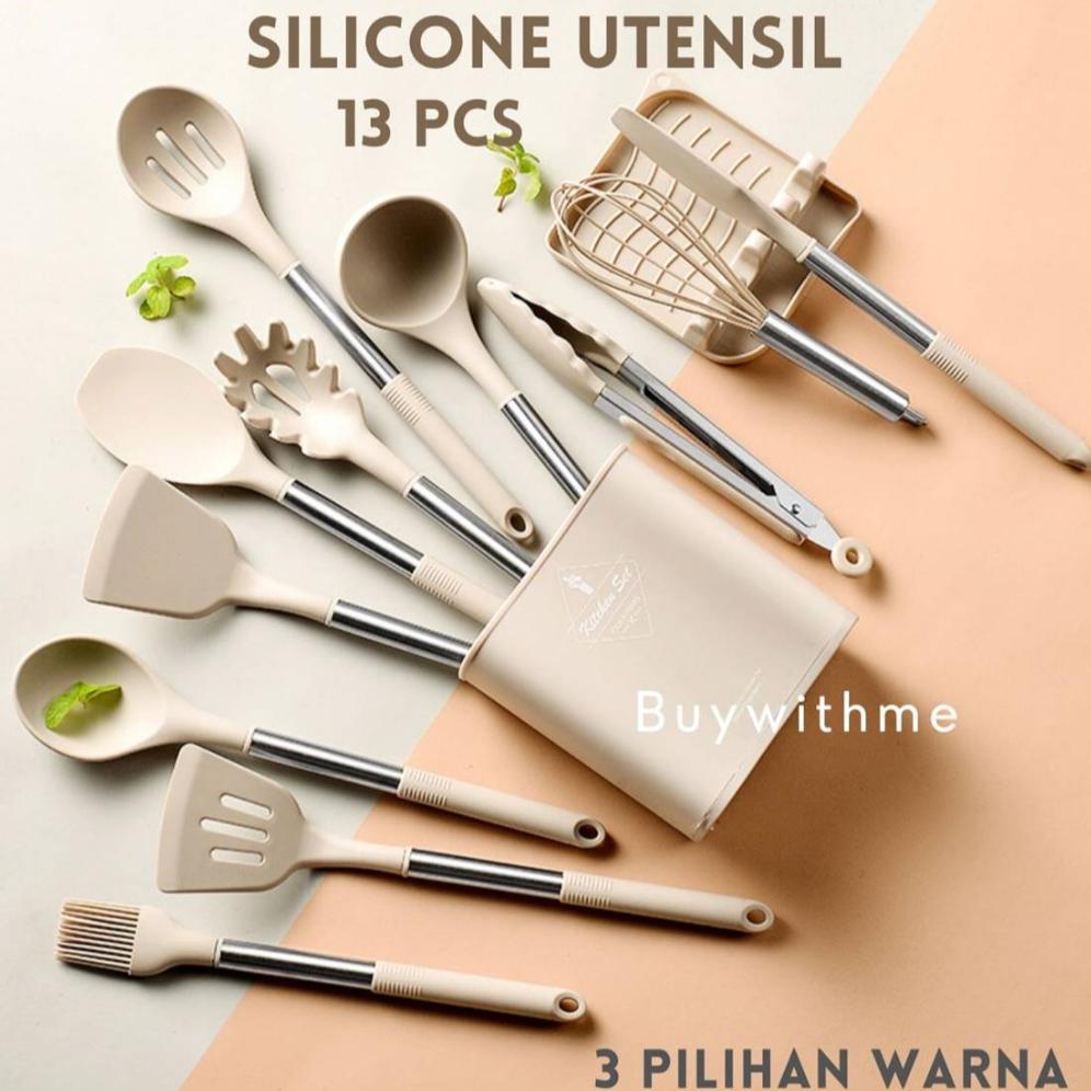 Silicone Utensil Set 13Pcs / PREMIUM Utensil Bucket Silicone Set /Spatula Sutil Silikon Set 13Pcs Fu