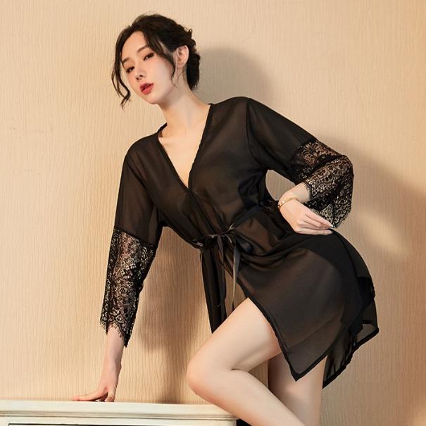 big sale baju tidur sexy  kimono tidur lengan panjang renda tali sexy kemeja tidur wanita nyaman hal