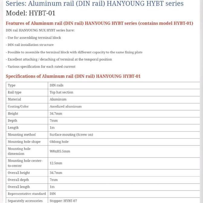 Ready HANYOUNG NUX REL MCB DIN RAIL ALUMUNIUM HYBT-01 HY BT01 BT-01 1F 1 FUNGSI 1 FUNGSI