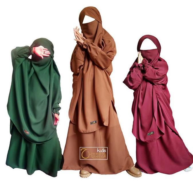 Baju Anak Perempuan Model French Khimar Jilbab Set Muslim Panjang Gamis  Syari Dress Tanggung Wanita