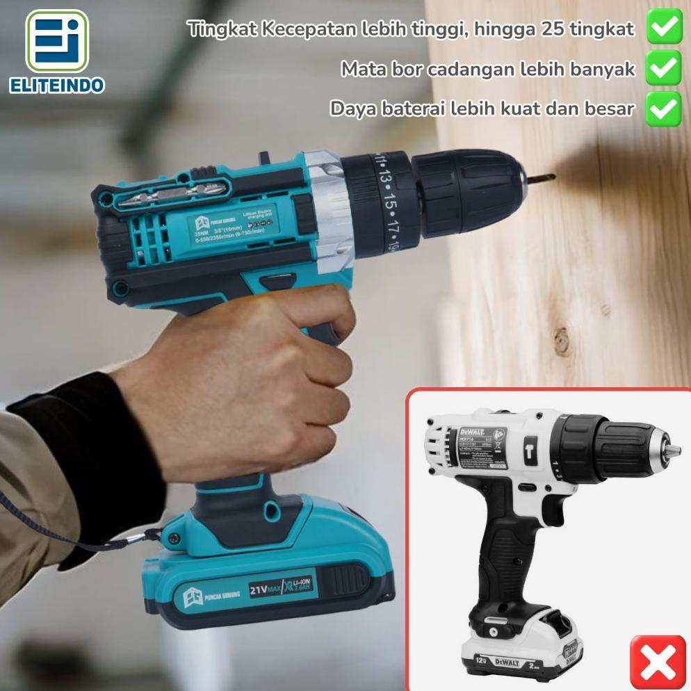 BEST SELLER ELITE SET MESIN BOR 2 BATERAI 50PCS IN 1 TOOLKIT LENGKAP PERKAKAS CORDLESS DRILL IMPACT 