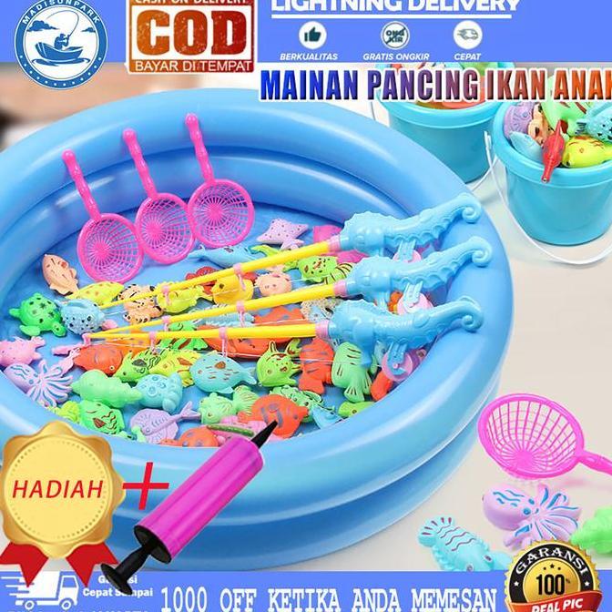 MANAZY Mainan Pancing Ikan Anak-anak 50pcs MAINAN PANCING IKAN MAGNET DAN KOLAM PANCINGAN MAGNET ANA