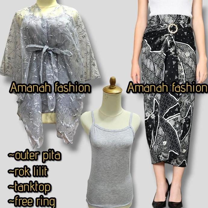 DF24 - Setelan kebaya modern tille outer pita cantik mix satin brukat kondangan wisuda bridesmaid & 