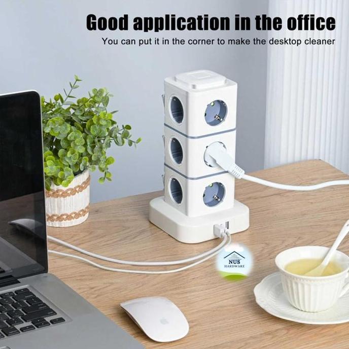 BOWATA NINNE Stop Kontak Power Socket Strip Tower Colokan Listrik 2500W - NN812 Peralatan Minimalis