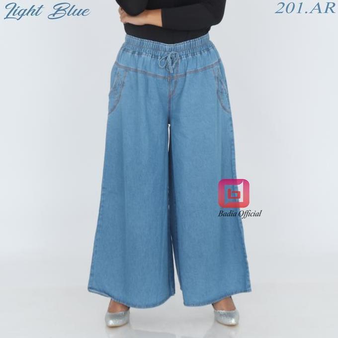 DY51 - celana kulot jeans denim panjang jumbo pinggang karet syari wanita
