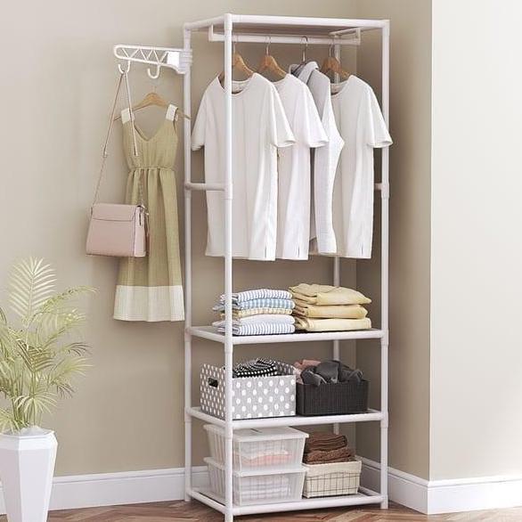 // LEMARI PAKAIAN BAJU 3 AMBAL PUTIH MINIMALIS GANTUNGAN TOPI TAS SEPATU *