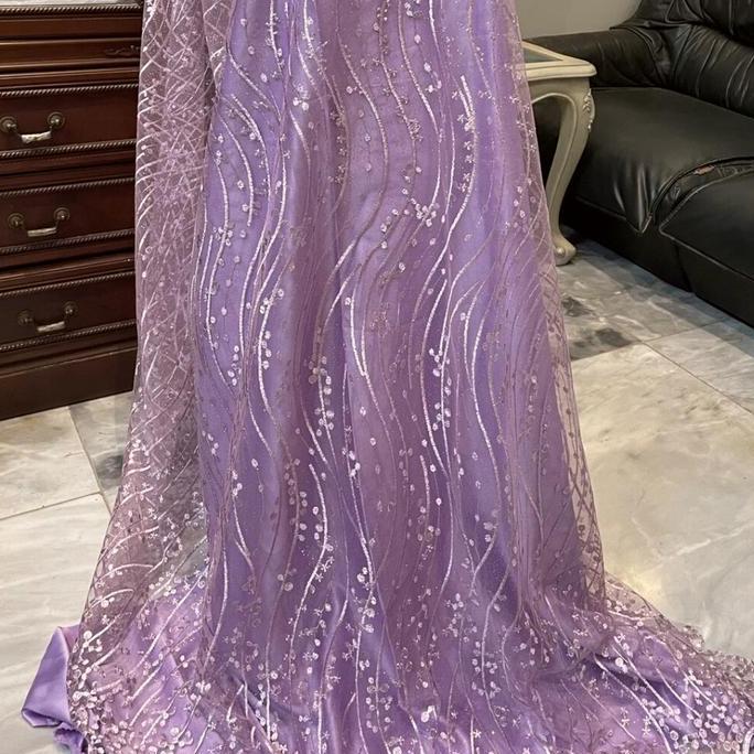 DI166 >> 1/2 Meter Bahan Brukat Tile Gloria Luxury Warna Ungu Lilac