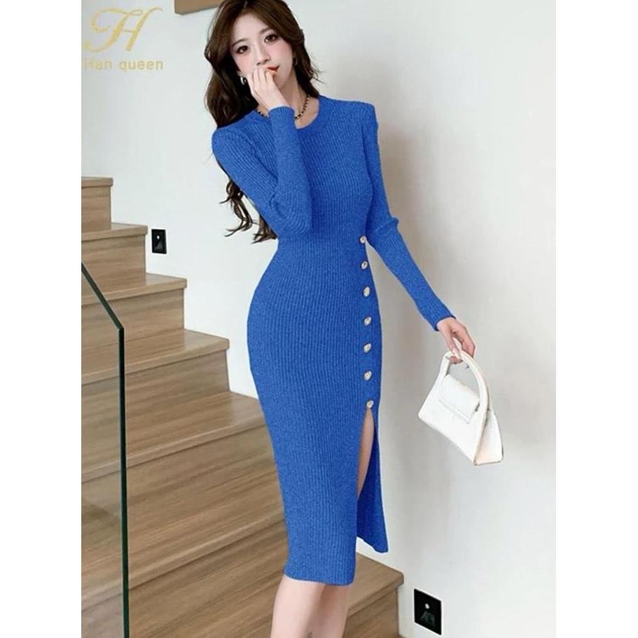 DV255 - Dres rajut bodycon korean style / Long sleeve rajut / Dres rajut lengan panjang Casual Wanit