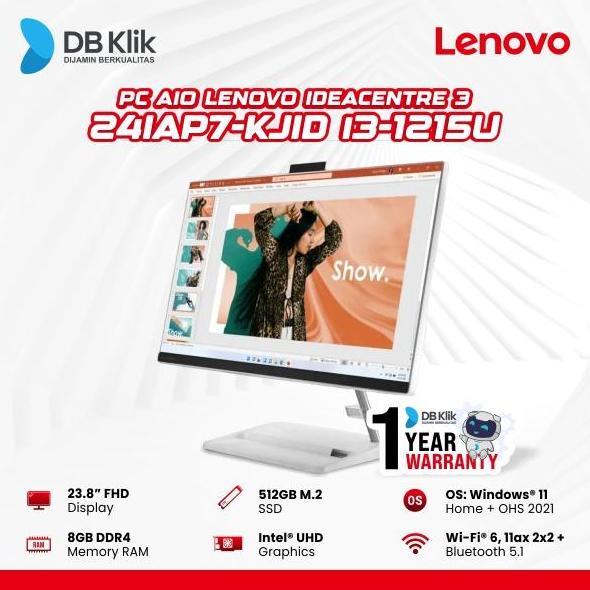 Pc Aio LENOVO IC3 24IAP7-KJID i3-1215U 8/512GB 23,8" White Win Ohs