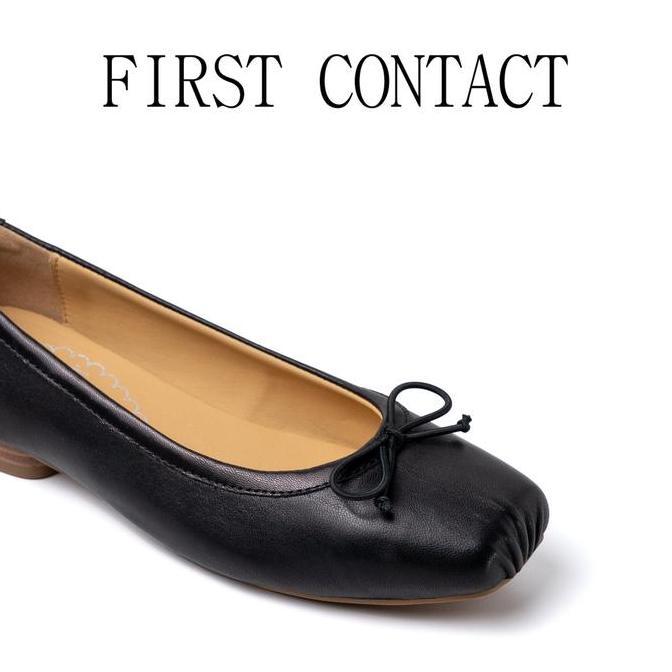 First Contact Sepatu Flat Shoes Wanita Ballerina Solea Black Kulit Asli Kasual Elegan LJ