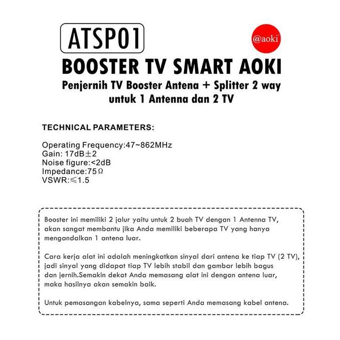 Aoki Booster Antena Penjernih Tv Splitter Untuk 2 Tv Power Supply Kabel Kualitas Terbaik Harga Termu