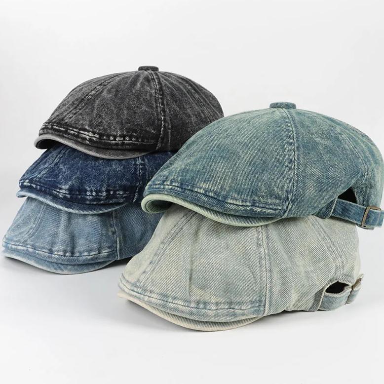 Men's Newsboy Cap Beret Women Peaky Blinders Hat 2025 Vintage Denim Flat Caps Boina Man Black