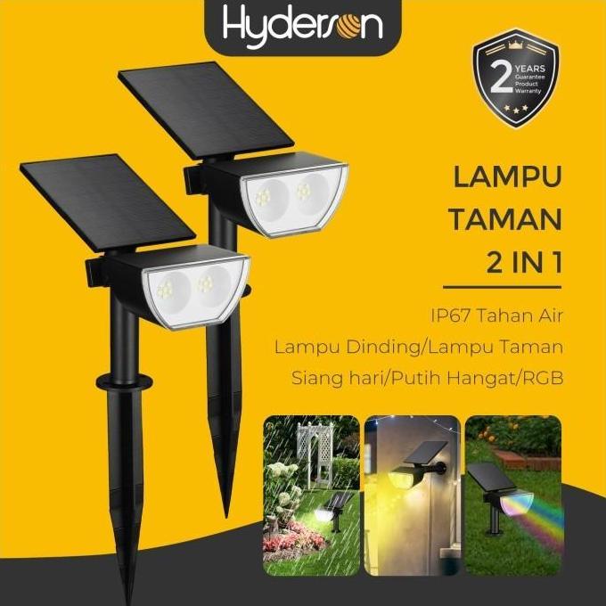 Hyderson LED RGB Solar Lampu Dinding/Taman Surya Ip67 12 Led 3000K 2pcs