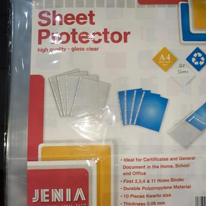 sheet protector pp pocket plastik JENIA A4 (isi 20 sheet)