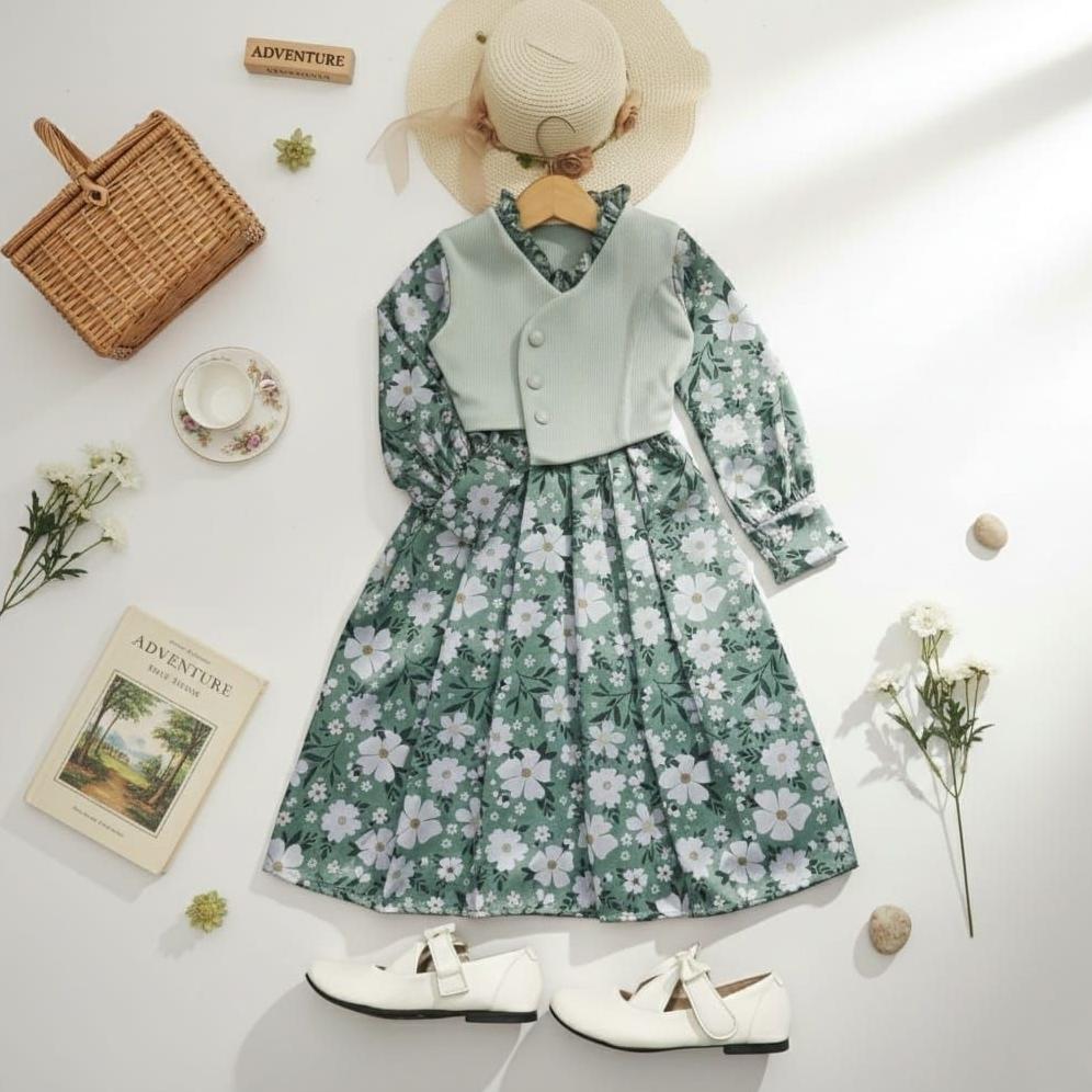 Limited Hallybaba X Ricis Moana - Gamis Anak Perempuan Vest Rompi 1-10Th Cotton Silk | Dress Anak Ve