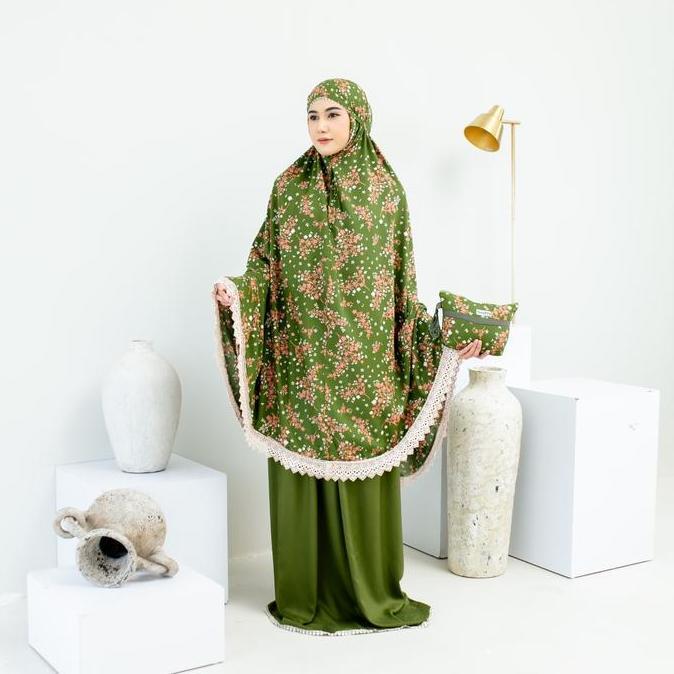 LOUFIE - Mukena Dewasa Rayon Motif 2 In 1 Renda Zipper Amelia Premium Jumbo Pouch