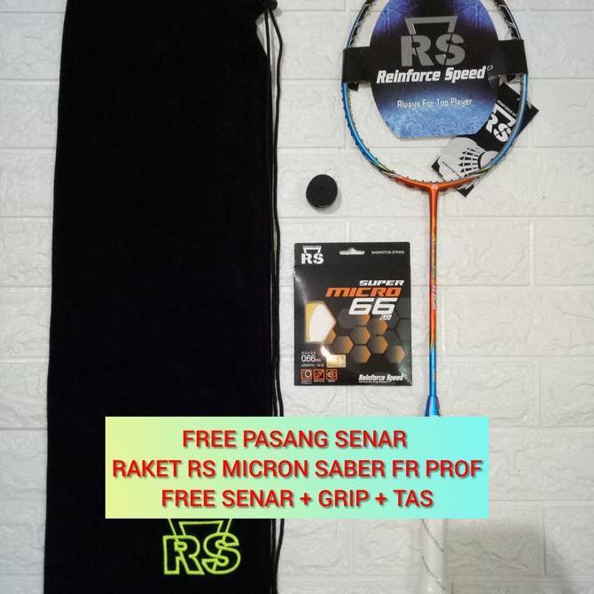 RAKET BADMINTON RS MICRON SABER FR PROF FREE SENAR + GRIP + TAS