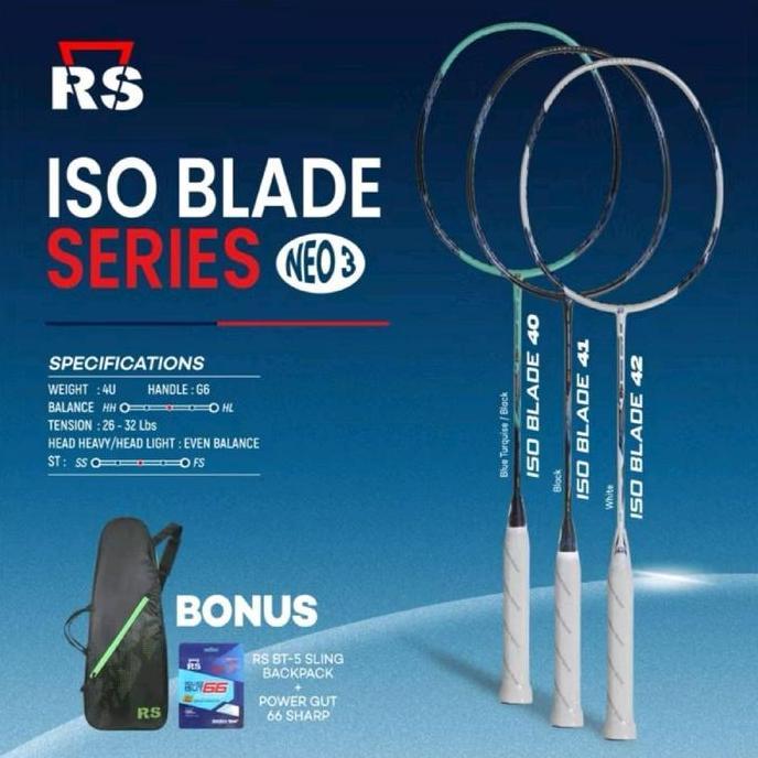 Raket Badminton RS Iso Blade 40 41 42 Neo iii Bonus Senar