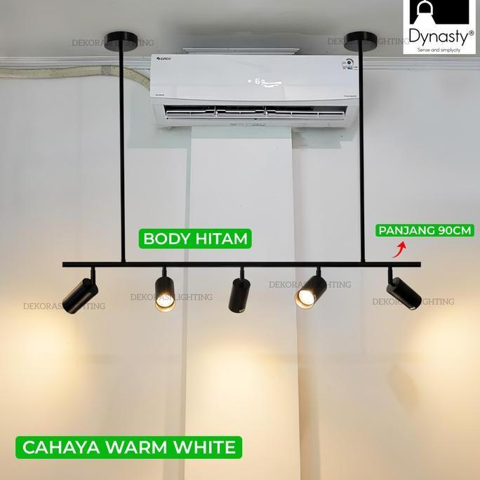 Lampu gantung gold panjang 90cm spotlight 5lampu dekorasi cafe