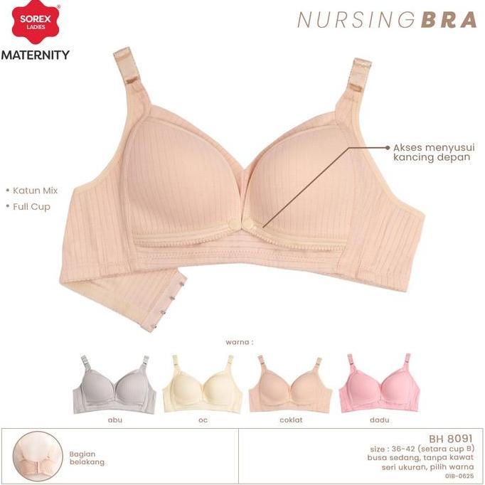 Sorex Bra Menyusui Tanpa Kawat Bukaan Depan Full Cup B-C Kait 4 Katun Mix Nursing Bra BH 8091